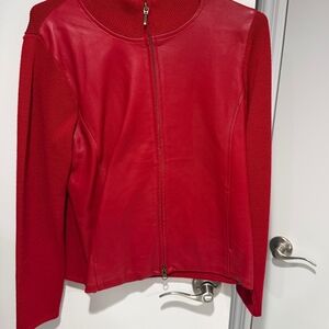 Penningtons Vibrant Red Leather Sweater Jacket